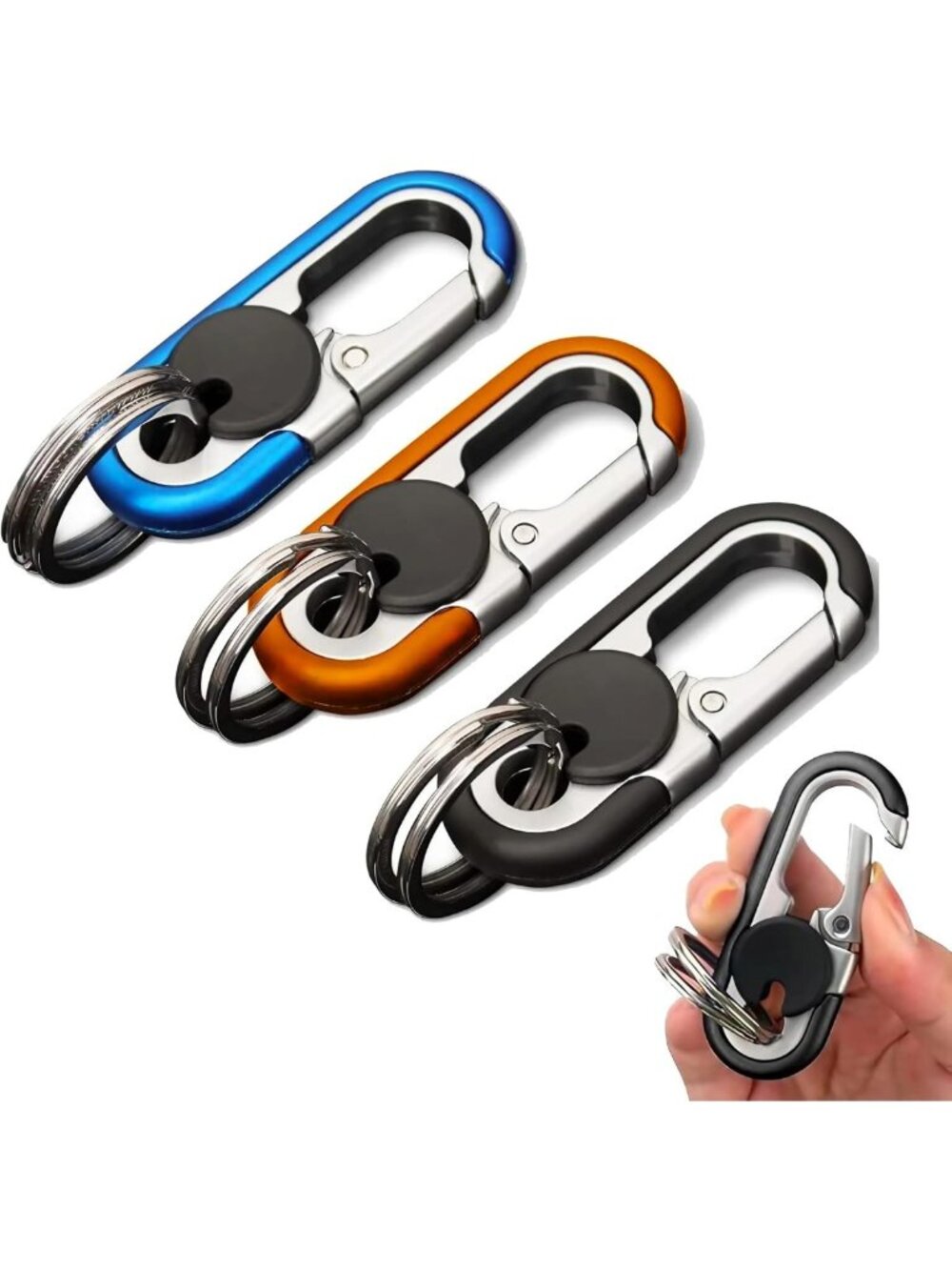 Personalized Stainless Steel Car Keychain Set for Men & Women - 3pcs Black